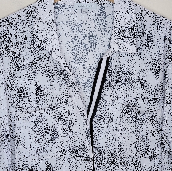 Allison Joy | Ivory & Black Print Long Sleeve Blouse Size Large - Picture 2 of 4